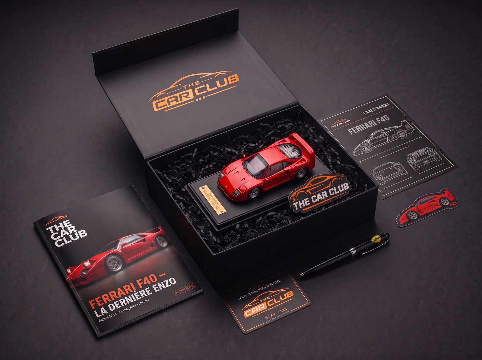 Box The Car Club Ferrari F40 et son contenu collector